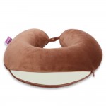 VIAGGI U Shape Round Memory Foam Soft Travel Neck Pillow for Neck Pain Relief Cervical Orthopedic Use Comfortable Neck Rest - Golden Brown